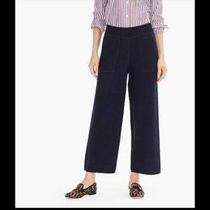 J. CREW Black Cropped Merino Wool-blend Knit Wide Leg Pants